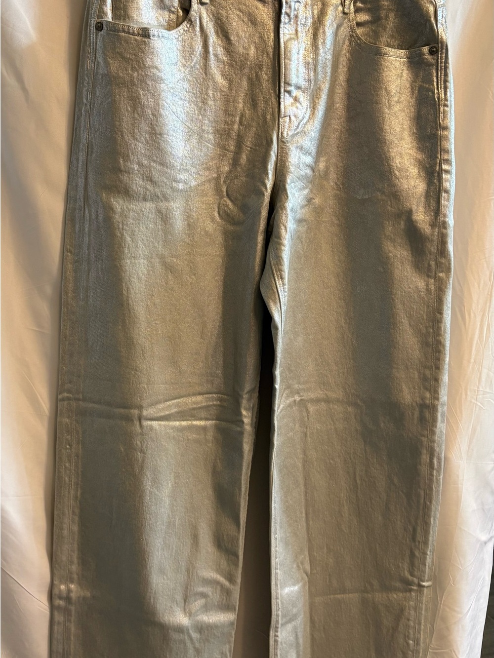 American Eagle Outfitters High-Rise Silver Metallic Straight Jeans